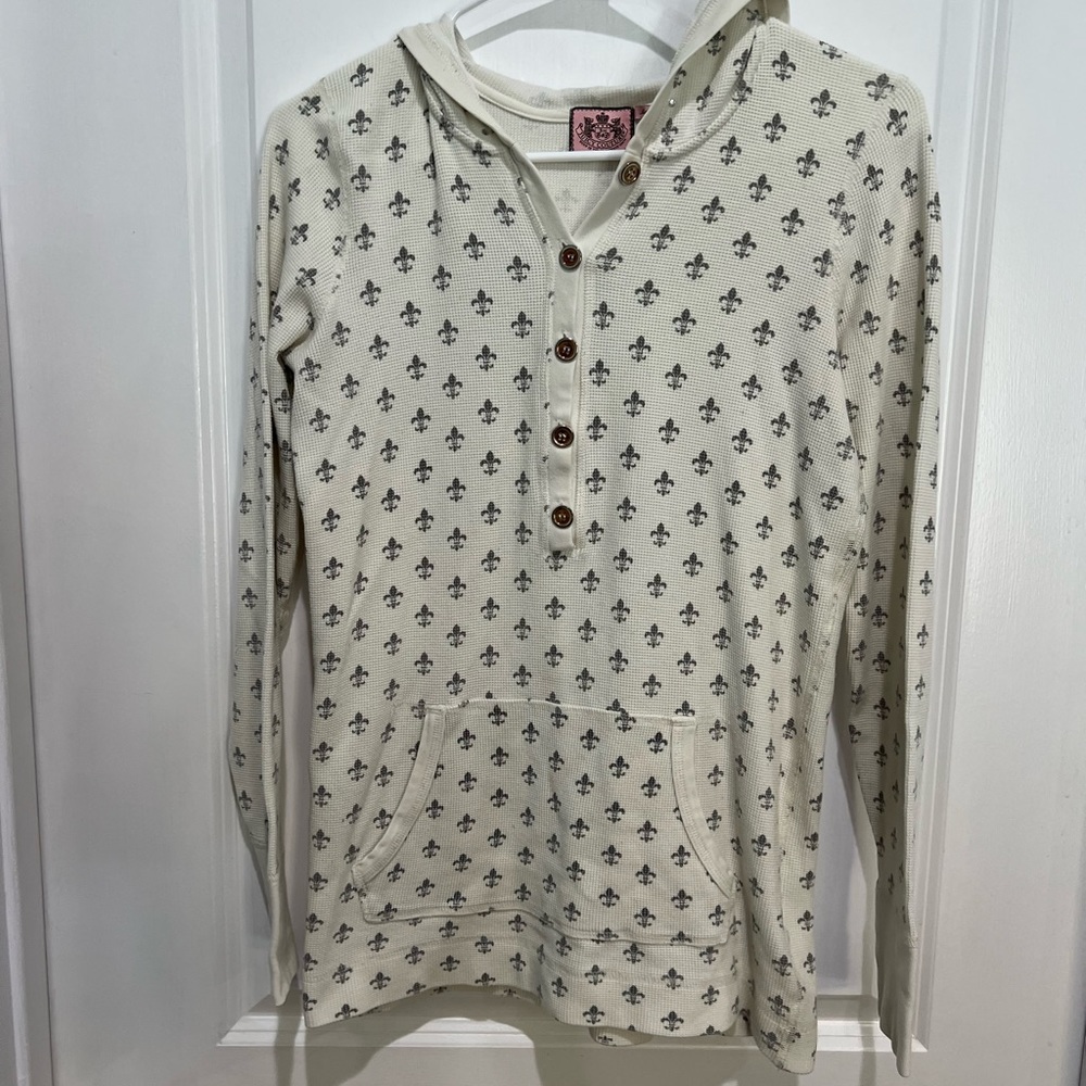 Juicy Couture Cream and Gray Hooded Top Kangaroo Pouch Pocket, Sz M